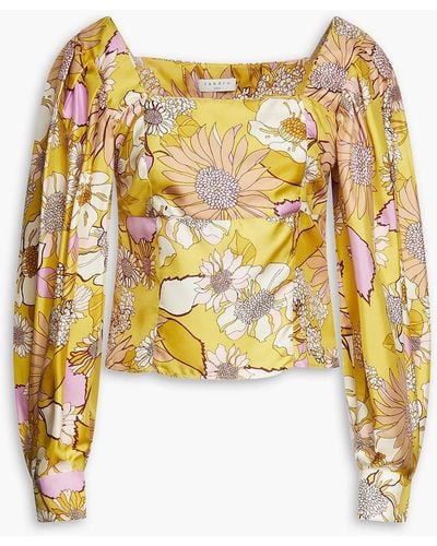 Sandro Ginger Floral-print Silk-twill Top - Yellow