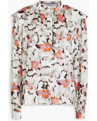 IRO Carus Ruffled Printed Fil Coupé Silk And Cotton-blend Blouse - Orange