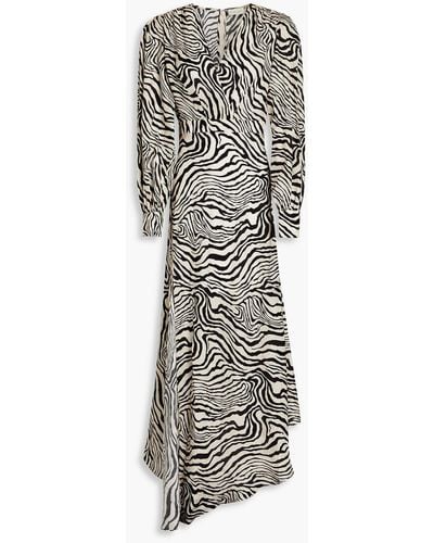 Ronny Kobo Estelle Asymmetric Zebra-print Satin-crepe Maxi Dress - White
