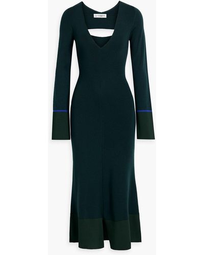 Victoria Beckham Cutout Wool-blend Midi Dress - Blue