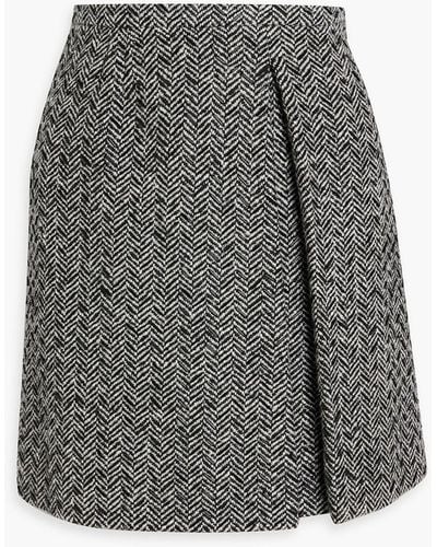 Valentino Garavani Embellished Houndstooth Wool-blend Tweed Mini Skirt - Grey