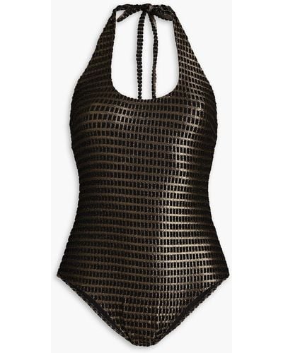 Lisa Marie Fernandez Amber Stretch-jacquard Halterneck Swimsuit - Black