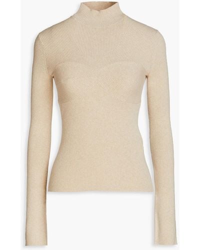 Maje Mylene Ribbed Cotton-blend Turtleneck Sweater - Natural