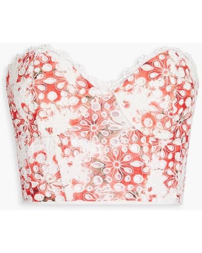 Charo Ruiz Lita Batista Strapless Cropped Broderie Anglaise Cotton-blend Top - Pink