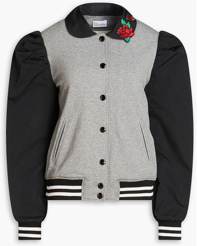 RED Valentino French Cotton-blend Terry And Shell Bomber Jacket - Black