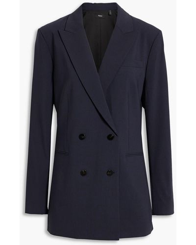 Theory Double-breasted Wool-blend Blazer - Blue
