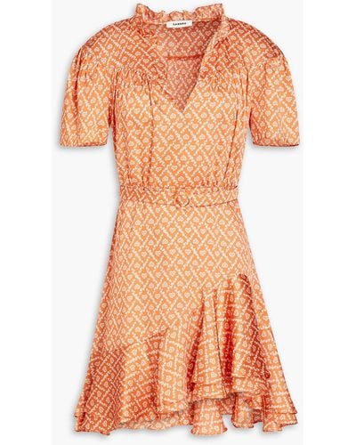 Sandro Suzen Ruffled Printed Satin-twill Mini Dress - Orange