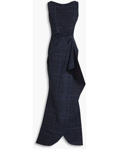 La Petite Robe Di Chiara Boni Galin Draped Checked Scuba Maxi Dress - Blue