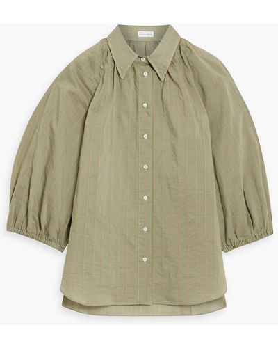 Brunello Cucinelli Striped Cotton And Silk-blend Shirt - Green