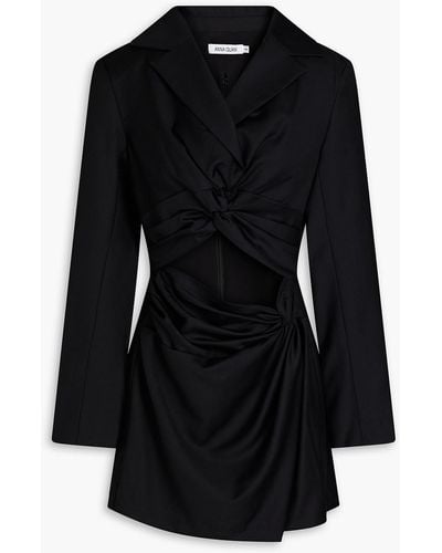 Anna Quan Cutout Twisted Wool-twill Mini Tuxedo Dress - Black