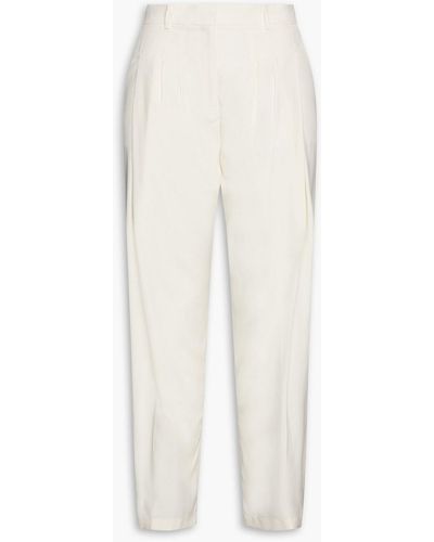 Ferragamo Pleated Silk Crepe De Chine Tapered Trousers - White