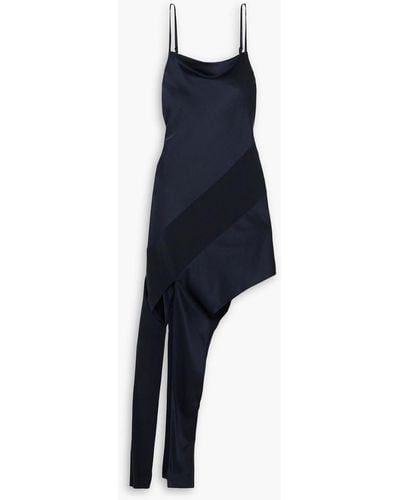 Helmut Lang Slash Asymmetric Crepe-trimmed Stretch-silk Midi Dress - Blue