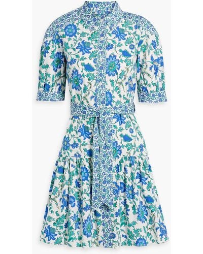 10 Crosby Derek Lam Luma Floral-print Cotton-blend Poplin Mini Shirt Dress - Blue