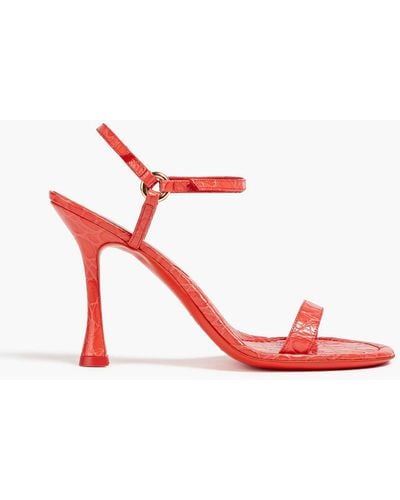 BY FAR Mia Croc-effect Leather Sandals - Red