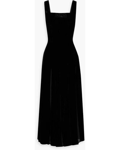 HVN Viv Pleated Chiffon And Velvet Maxi Dress - Black