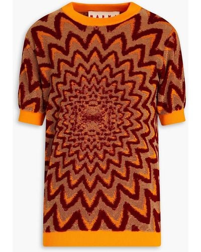 Marni Jacquard-knit Cotton-blend Sweater - Orange