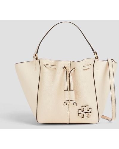 Tory Burch Mcgraw Dragonfly Smooth And Pebbled-leather Bucket Bag - Natural