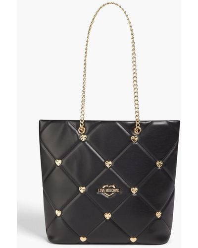 Love Moschino Embellished Quilted Faux Leather Tote - Black