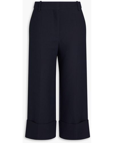 Valentino Garavani Cropped Wool And Silk-blend Crepe Straight-leg Pants - Blue