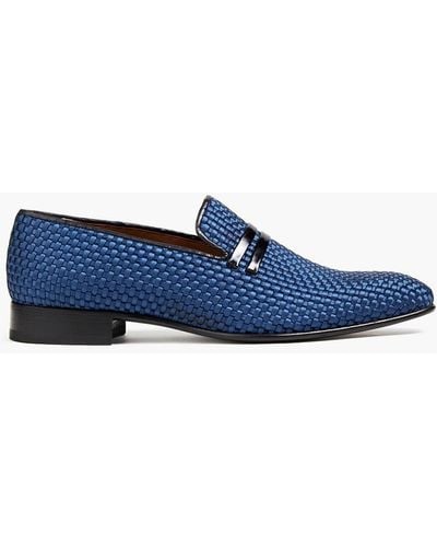 Malone Souliers Miles Leather-trimmed Basketweave Satin Loafers - Blue