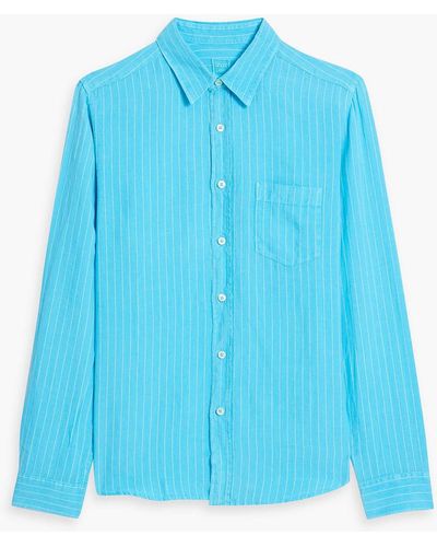 120% Lino Pinstriped Linen Shirt - Blue