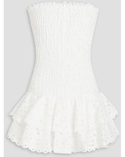Charo Ruiz Megan Ruffled Broderie Anglaise Cotton-blend Mini Halterneck Dress - White