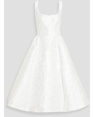 Carolina Herrera Flared Satin-jacquard Midi Dress - White