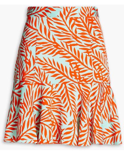 Diane von Furstenberg Fluted Printed Cady Mini Skirt - Orange