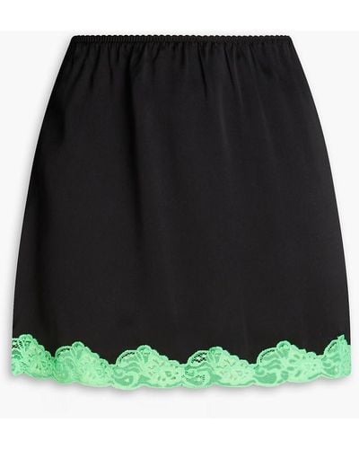 T By Alexander Wang Fluted Lace-trimmed Silk-satin Mini Skirt - Black