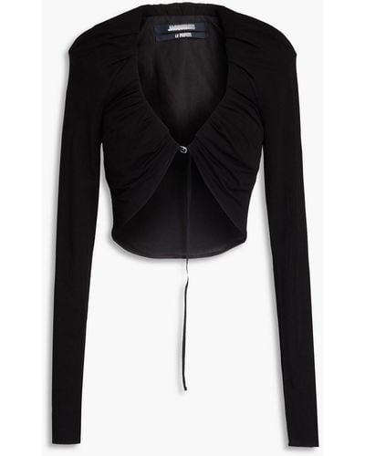 Jacquemus Goccia Cropped Ruched Stretch-jersey Top - Black