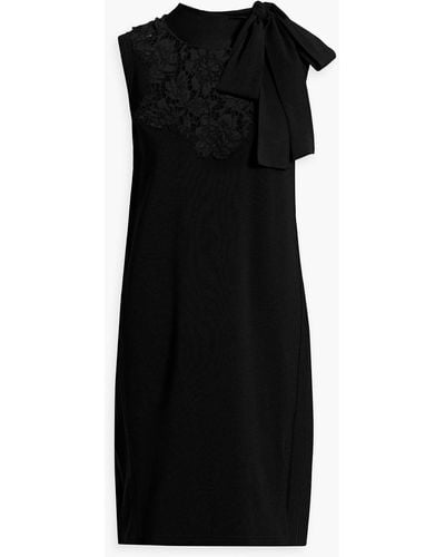 Valentino Garavani Pussy-bow Corded Lace And Stretch-knit Mini Dress - Black
