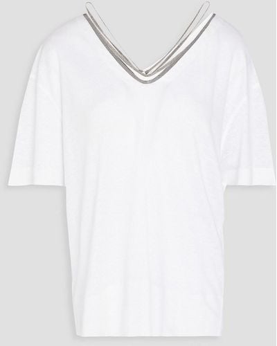 Brunello Cucinelli Oberteil aus leinen-jersey mit zierperlen - Weiß