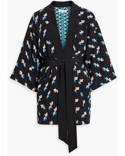 Diane von Furstenberg Iseppa Printed Twill Kimono - Black