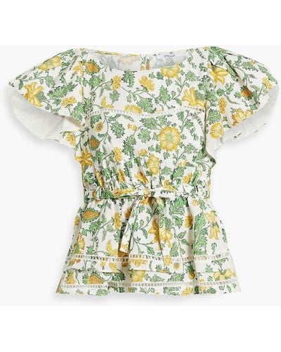 10 Crosby Derek Lam Delphine Ruffled Floral-print Cotton-blend Poplin Top - White