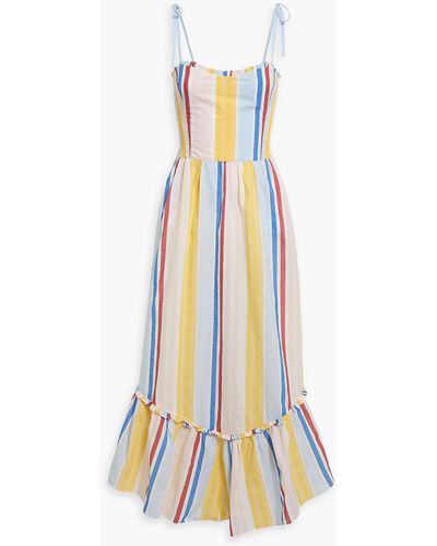 lemlem Jima Ruffle-trimmed Striped Cotton-voile Midi Dress - Yellow