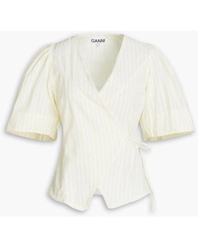 Ganni Seersucker Stripe Wrap Blouse - White