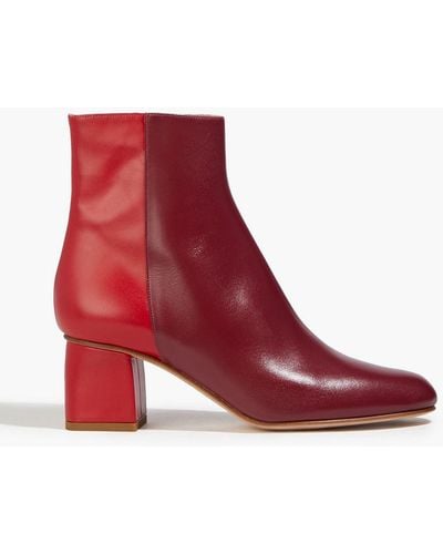 Red(V) Two-tone Leather Ankle Boots - Red