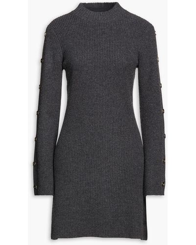 Sandro Embellished Ribbed Wool And Cashmere-blend Mini Dress - Gray