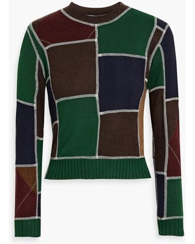 RE/DONE 60s Patchwork-effect Wool And Cotton-blend Sweater - Green