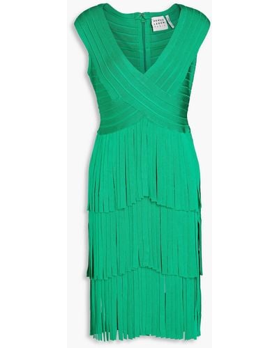 Hervé Léger Tiered Fringed Bandage Dress - Green