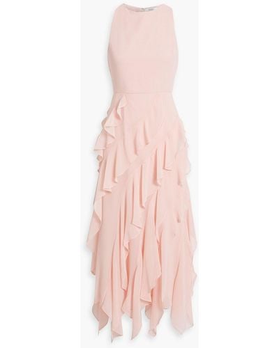 Badgley Mischka Ruffled Chiffon Midi Dress - Pink