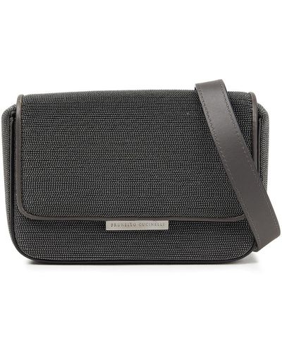Brunello Cucinelli Bead-embellished Leather Belt Bag - Gray