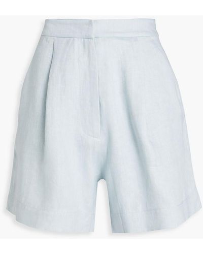 Asceno Madrid Pleated Organic Linen Shorts - Blue