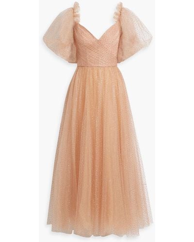 Monique Lhuillier Glittered Tulle Midi Dress - Natural