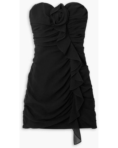 Alessandra Rich Strapless Ruffled Silk-georgette Mini Dress - Black