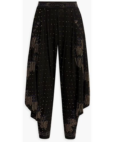 Camilla Embellished Draped Stretch-jersey Tapered Trousers - Black