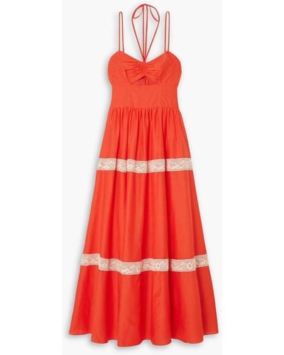 Jason Wu Cutout Lace-trimmed Cotton And Silk-blend Voile Maxi Dress - Red