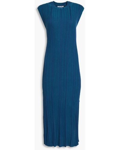 NAADAM Striped Ribbed Silk And Cashmere-blend Midi Dress - Blue