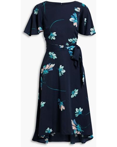DKNY Floral-print Crepe De Chine Dress - Blue