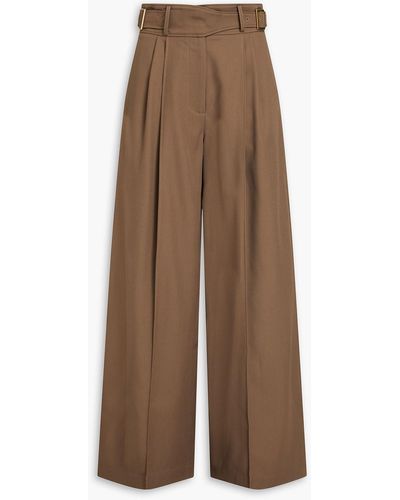 Rejina Pyo Carter Belted Wool-blend Twill Wide-leg Trousers - Brown